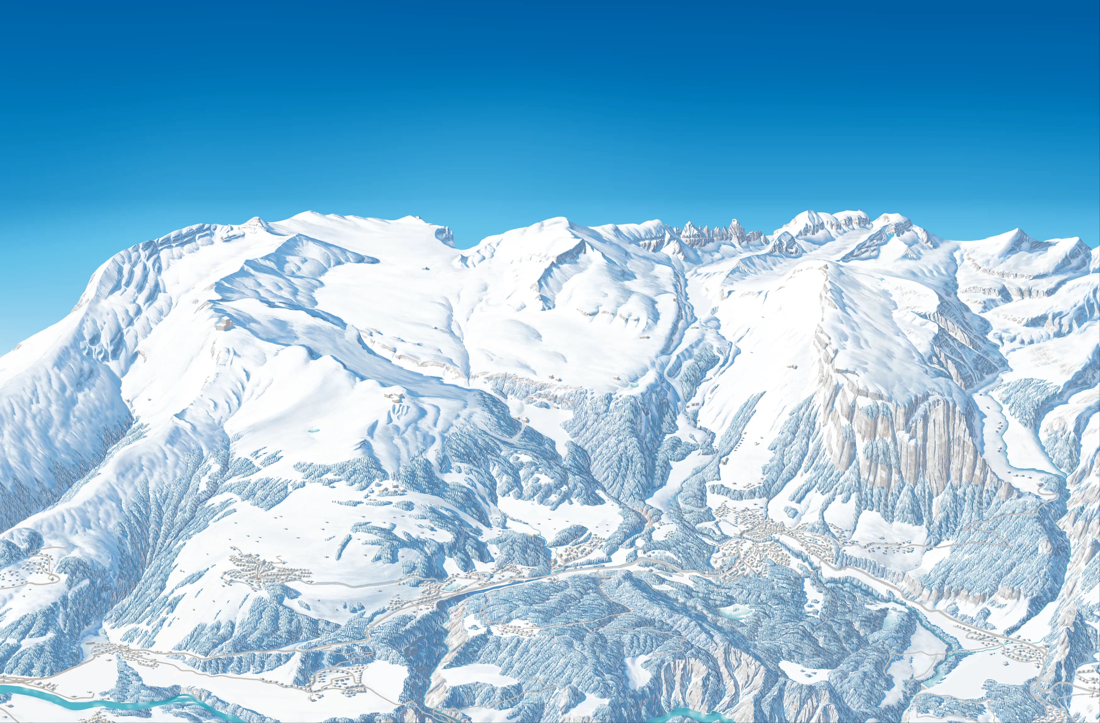 Les montagnes, forêts et villages illustrés de LAAX en hiver